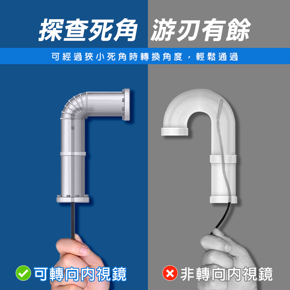 探查死角 游刃有餘可經過狹小死角時轉換角度,輕鬆通過可轉向視鏡非轉向視鏡